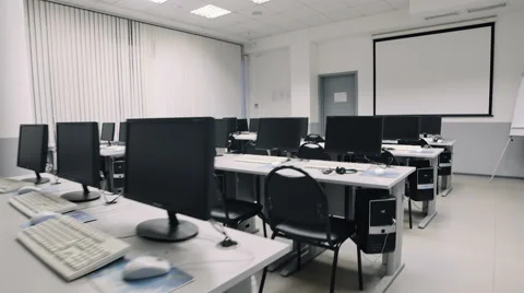 Classroom with computers. Steadicam fly thru auditorium Stock Footage 63124665