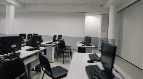 Classroom with computers. Steadicam fly thru auditorium Stock Footage 63124974