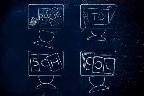 Classroom desks with text Back to School on student's books Stock Illustration