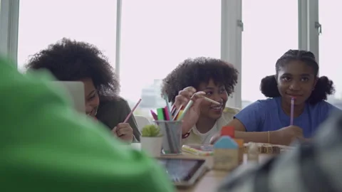 Classroom with diverse learners of African American students and teacher doin Stock Footage 196264352