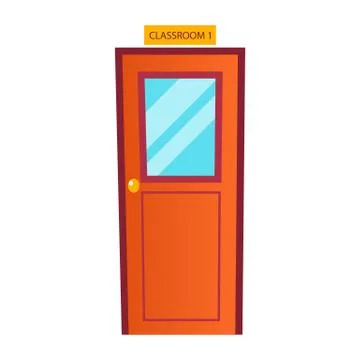 Classroom Door Vector. Classic School Entrance. Wooden With Glass Window Stock Illustration