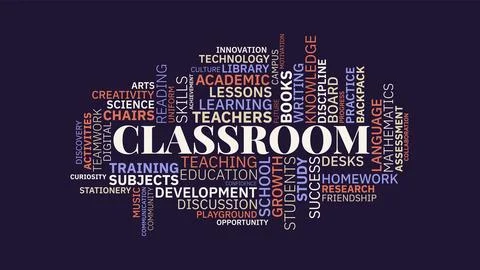 Classroom Education Word Cloud Concept Vector Illustration with School and .. Stock Illustration
