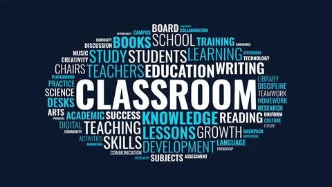 Classroom Education Word Cloud Graphic with Learning and Study Keywords on .. Stock Illustration