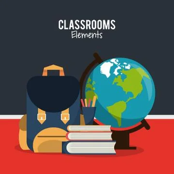 Classroom elements cartoon Stock Illustration