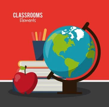 Classroom elements cartoon Stock Illustration