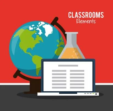 Classroom elements cartoon Stock Illustration