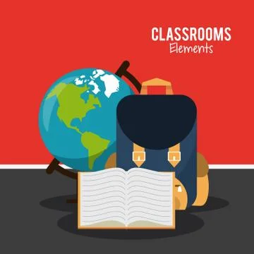Classroom elements cartoon Stock Illustration