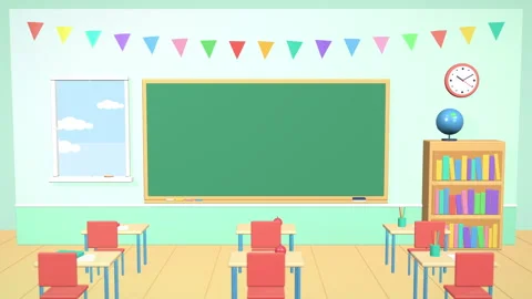 Classroom with Empty Chalkboard and Paper Planes Loop Video stock 346803127