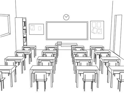 Classroom, Empty school classroom, Stock Illustration