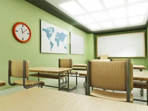 Classroom with empty seats. 3D illustration Classroom with empty seats. 3D... Stock Photos