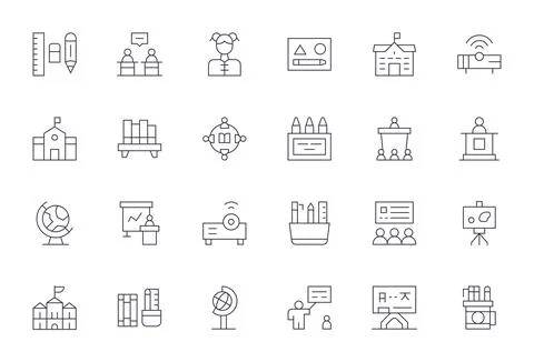 Classroom Essential Vector Set including 24 Display Perfect Thin Line 256x2.. イラスト素材