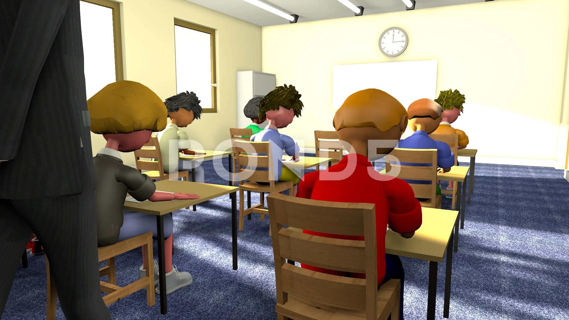 A CLASSROOM EXAM SCENE ANIMATION WITH TH... | Stock Video | Pond5