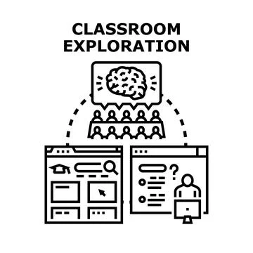 Classroom exploration and online digital learning concept Illustrazione stock