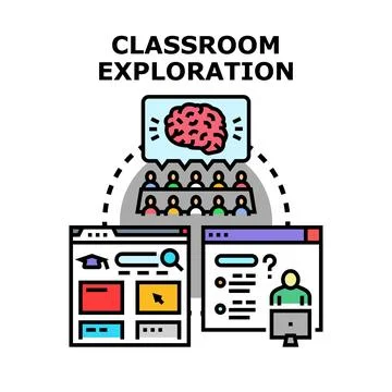 Classroom exploration and online digital learning concept Stock Illustration