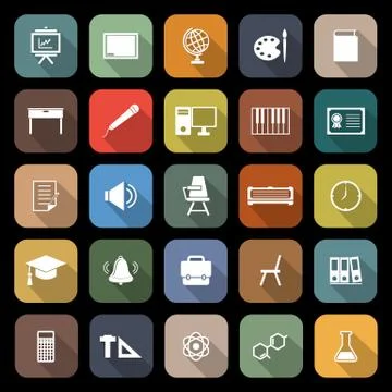 Classroom flat icons with long shadow Stock Illustration