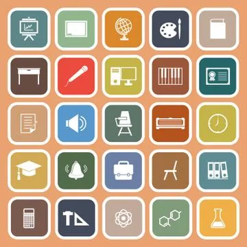 Classroom flat icons on orange background Stock Illustration