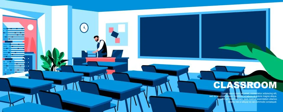 Classroom flat vector landing page template. Stock Illustration