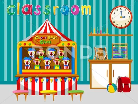 Classroom with game and tools Stock Illustration