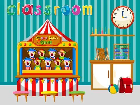 Classroom with game and tools Stock Illustration