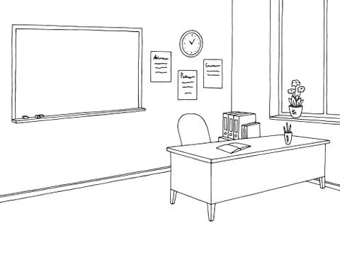 Classroom graphic black white interior sketch illustration vector 스톡 일러스트