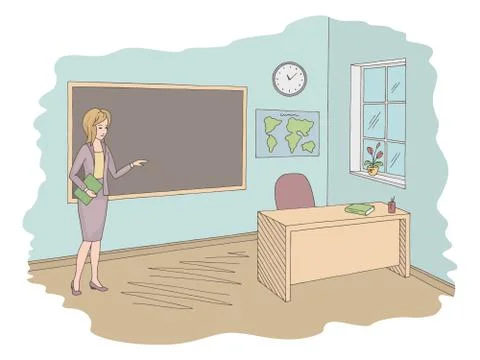 Classroom graphic color school interior sketch illustration vector. Teacher  Stock Illustration
