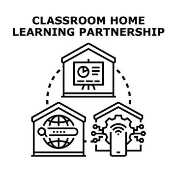 Classroom home digital education learning partnership concept Stock Illustration