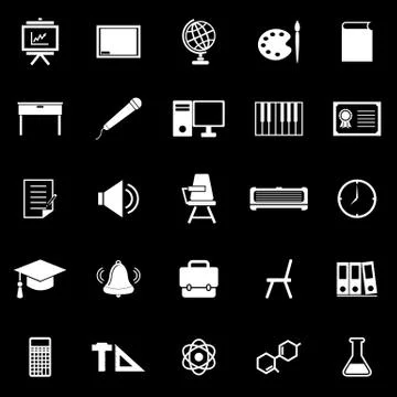 Classroom icons on black background Stock Illustration