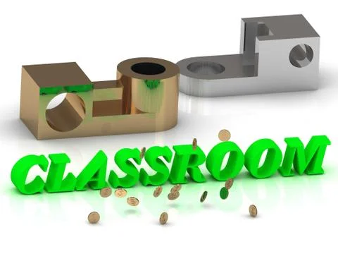 CLASSROOM- inscription of color letters and golden details on white backgroun Stock Illustration