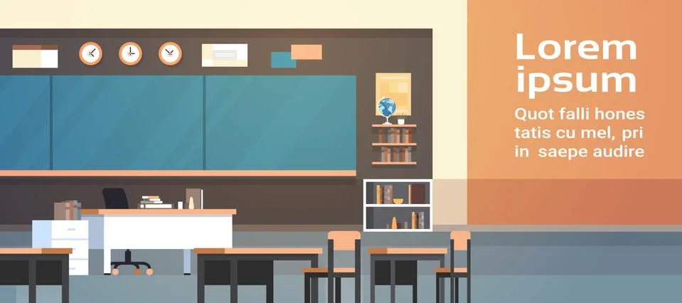 Classroom Interior Background With Copy Space Empty School Class With Board And Stock Illustration