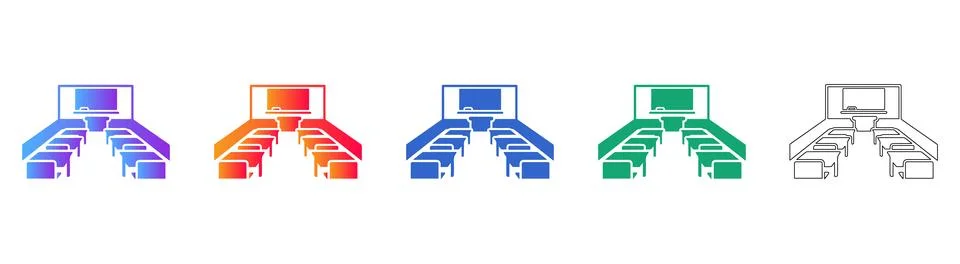 Classroom Interior Desk Layout Icon Set Stock Illustration