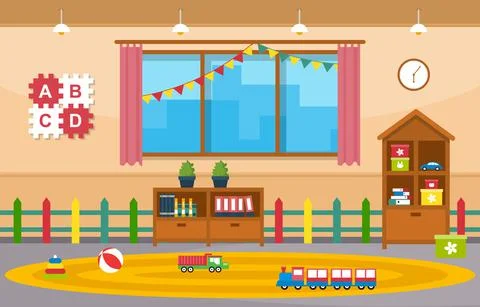 Classroom Interior Education Elementary Kindergarten Children School Illustra 스톡 일러스트