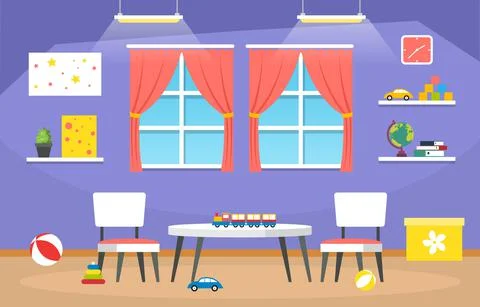Classroom Interior Education Elementary Kindergarten Children School Illustra Stock Illustration