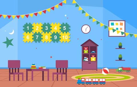 Classroom Interior Education Elementary Kindergarten Children School Illustra 스톡 일러스트
