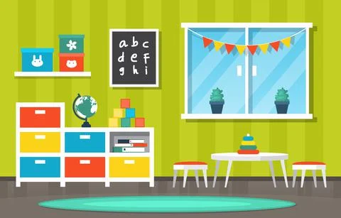 Classroom Interior Education Elementary Kindergarten Children School Illustra Stock Illustration