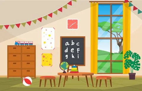 Classroom Interior Education Elementary Kindergarten Children School Illustra 스톡 일러스트