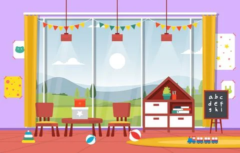 Classroom Interior Education Elementary Kindergarten Children School Illustra Stock Illustration