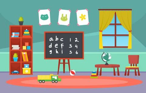 Classroom Interior Education Elementary Kindergarten Children School Illustra Stock Illustration