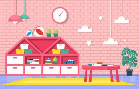 Classroom Interior Education Elementary Kindergarten Children School Illustra Stock Illustration