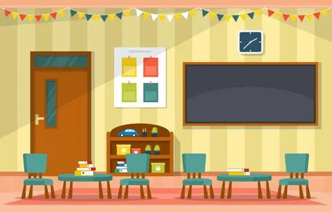 Classroom Interior Education Elementary Kindergarten Children School Illustra 스톡 일러스트