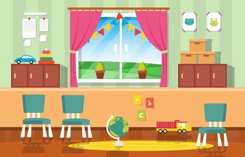 Classroom Interior Education Elementary Kindergarten Children School Illustra Stock Illustration