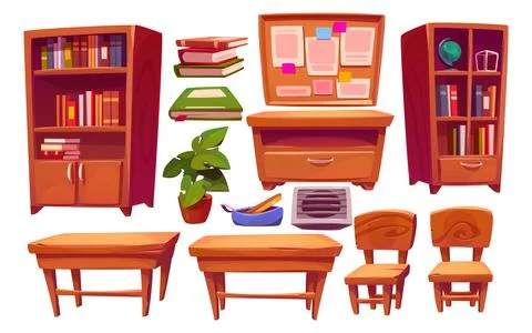 Classroom interior set, school college class room Stock Illustration