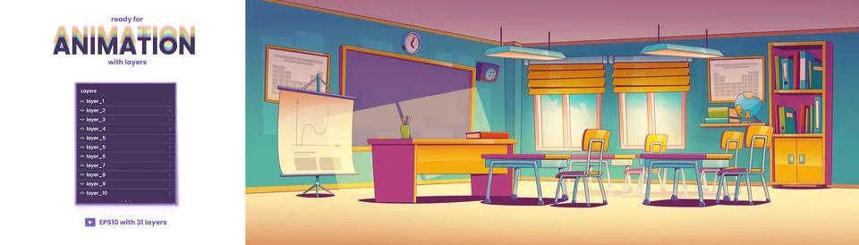 Classroom interior template ready for animation 스톡 일러스트