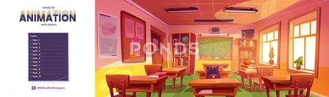 Classroom interior template ready for animation: Royalty Free #205175046