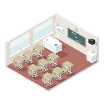 Classroom isometric icon set Illustrazione stock