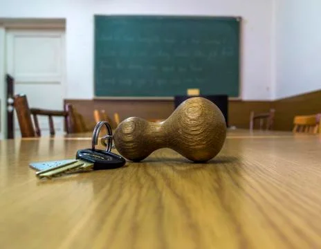 Classroom key lying on the desk Stock Photos