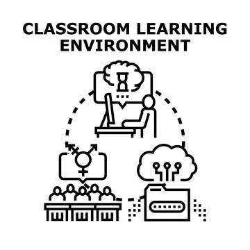 Classroom learning environment with diverse online resources Stock Illustration
