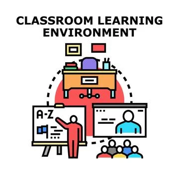 Classroom learning environment teaching education system Stock Illustration