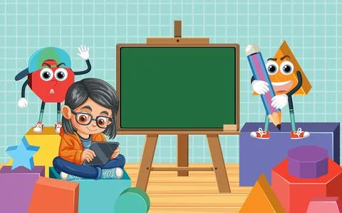 Classroom Learning with Geometric Friends Stock Illustration