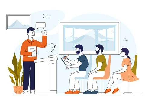 Classroom lecture with attentive students. Vector illustration Stock Illustration