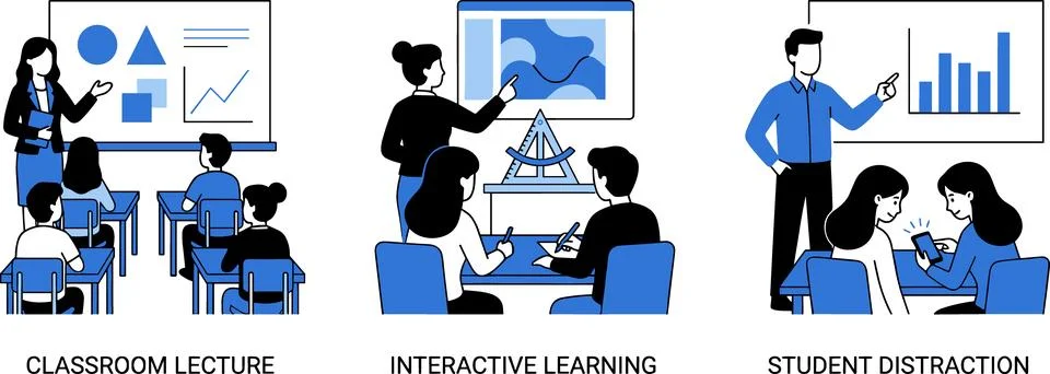 Classroom Lecture, Interactive Learning, and Student Instruction Concepts. Stock Illustration